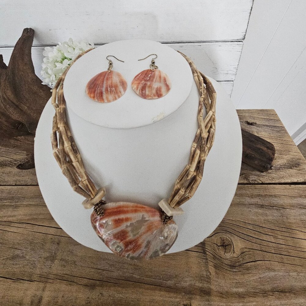 Shell -Bamboo Necklace /Earring set new without Tags